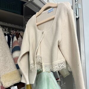 Chic Beige Cardigan with Lace Detail